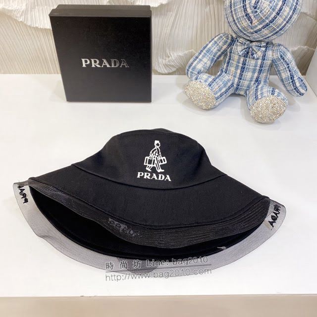 Prada女士帽子 普拉達網紗邊拼接材質漁夫帽遮陽帽  mm1195